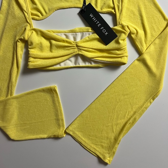 NWT White Fox Cropped Long Sleeve Top, Yellow, Size M - Picture 4 of 5